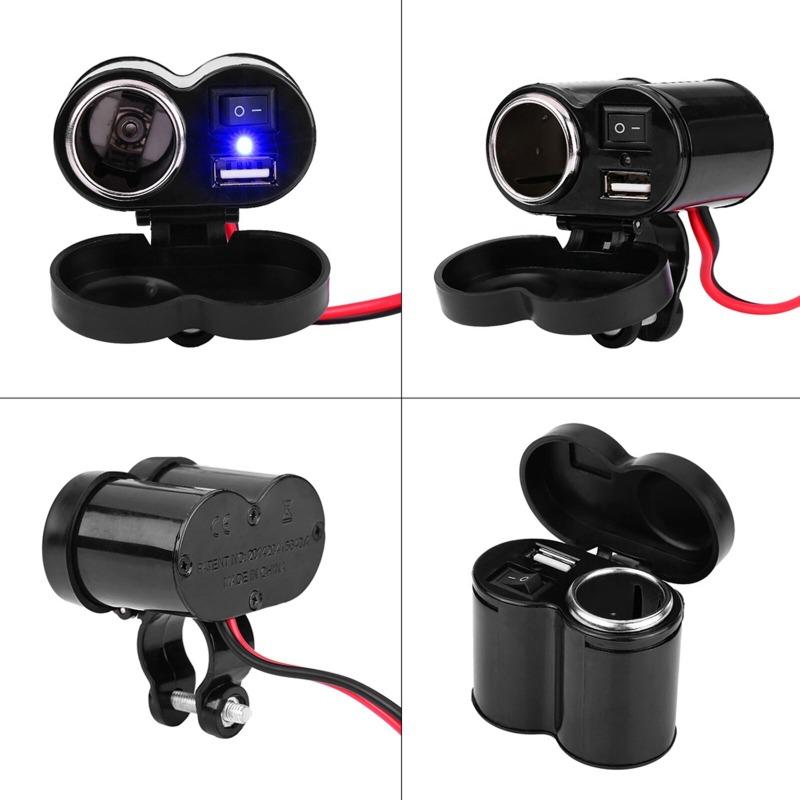 12V Motorcycle Dual USB Charger with Switch Motorcycle Handlebar Clamp Waterproof Power Charger Socket Kit Supply