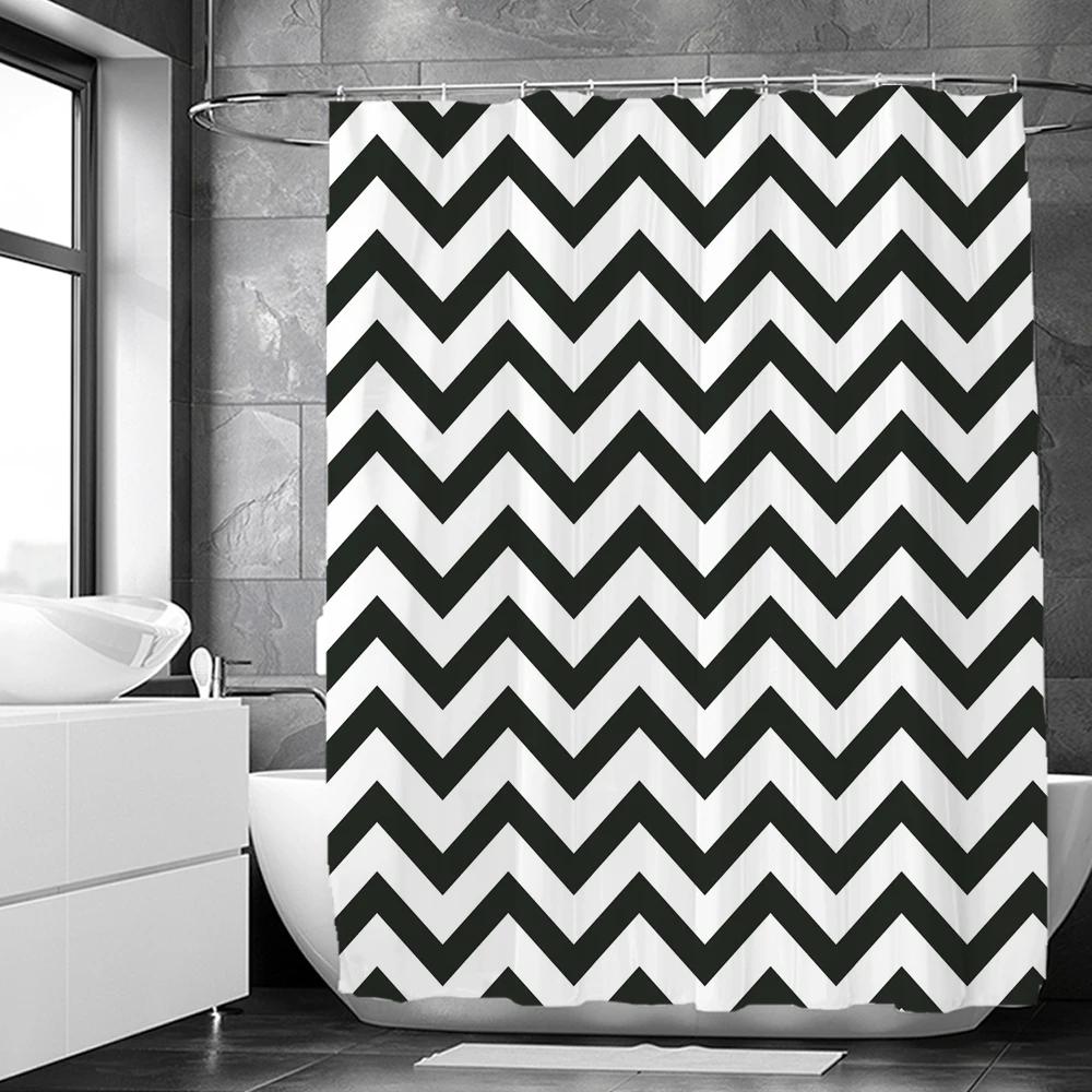 Waterproof Shower Curtains Geometric Stripes Bathroom Curtains With Hooks 3d Printing Decoration Large Size 240X180 Bath Screen