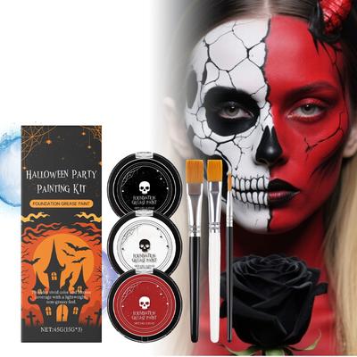 Gothic Foundation + Black And Red Face And Body Painting Halloween Makeup, Face Painting Set And Brush Cosplay Party Stage