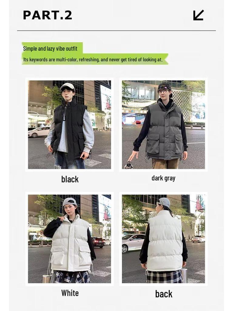 Unisex Winter Warm Down Vest: Sleeveless, Stand-up Collar, Casual Workwear Jacket