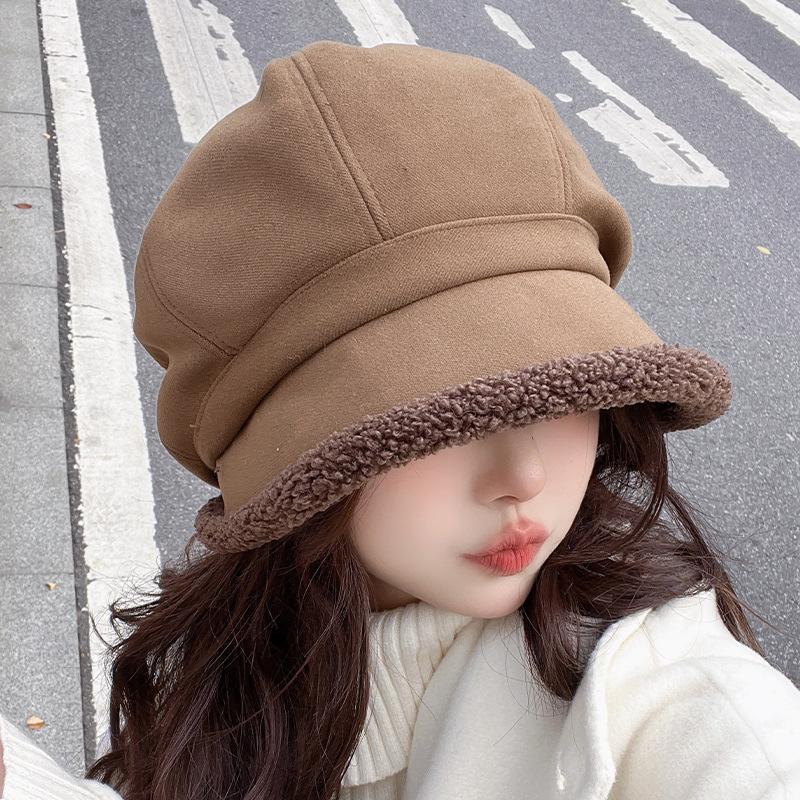 Small face, cold protection, ear protection, casual lamb wool star anise padded cotton, burr edge beret