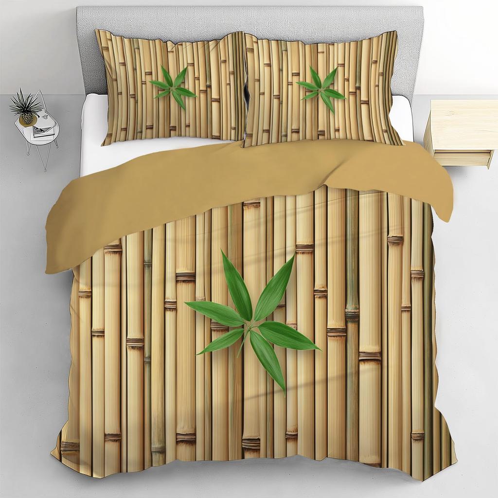 Bamboo Leaf Duvet Cover Sets for Kids Teens Quilt Covers Lightweight Down Bedroom Decor 2 Pillowcases 1 Duvet Cover No Comforter