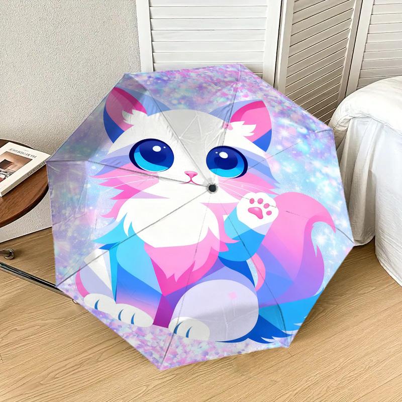 1pc Cat Fantasy Pattern Umbrella Design Automatic Opening and Closing Umbrella, High-quality Travel Umbrella,  c1128185