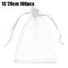 100Pcs White Organza Bags Jewelry Drawstring Pouches Wedding Party Christmas Candy Bags Jewelry Packing