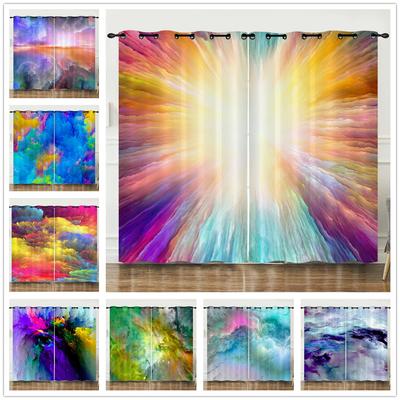 Curtain 3D Digital Printing Blackout Curtain Colored Cloud Curtain Bedroom Without Punching