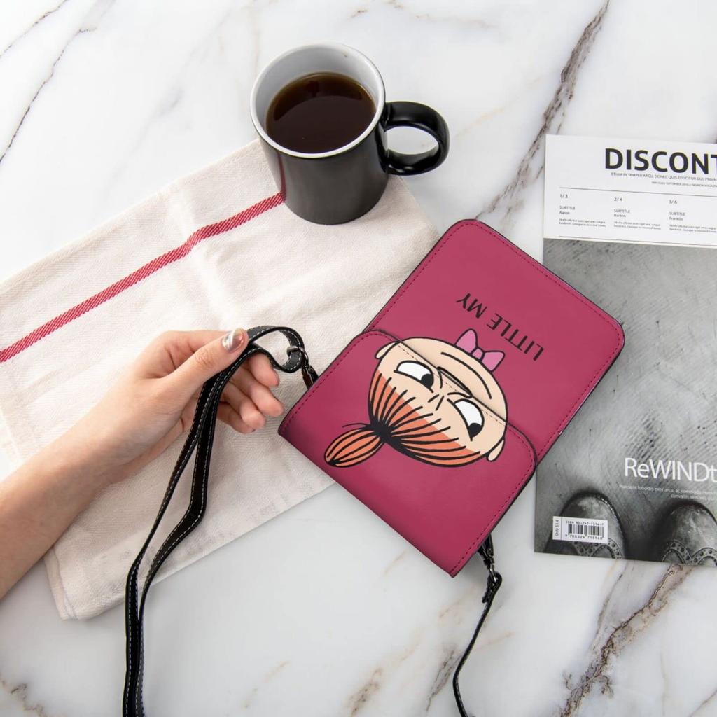 Moomin genuine leather smartphone shoulder slim mini pouch for women and popular 19cm high x wide x 1cm thick pouch, bag, men, wallet/crossbody bag,