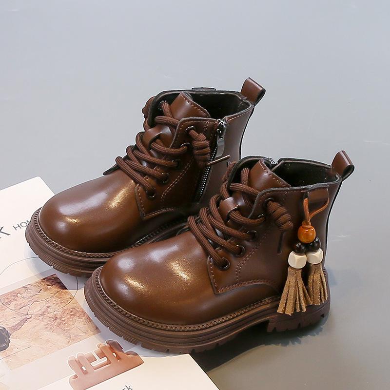 Girls' 2025 Autumn Princess Leather Short Boots - Stylish Medium & Large Children's Martin Boots