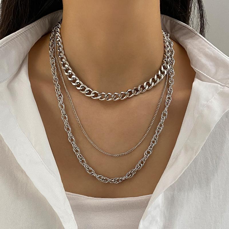 Hip Hop Gothic Thick Chain Collar Necklace For Women Multi Layered Metal Girls Party Jewelry Gift