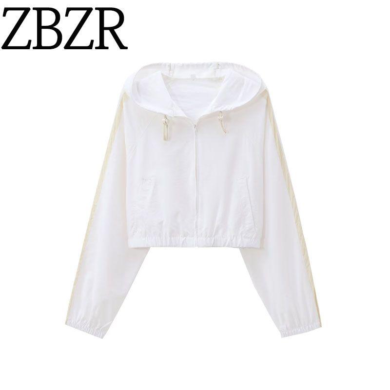 Zbzr Autumn New Women Clothes Western Style Fashion Long Sleeve Zipper Hood Nylon Short Coat 4341989