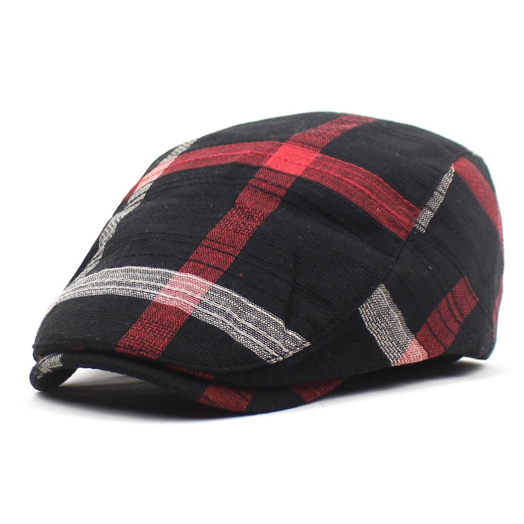 New Polyester Thin Section Duck Tongue Cap Men and Women Retro Hat Plaid Beret Outdoor Sun Hat Forward Cap