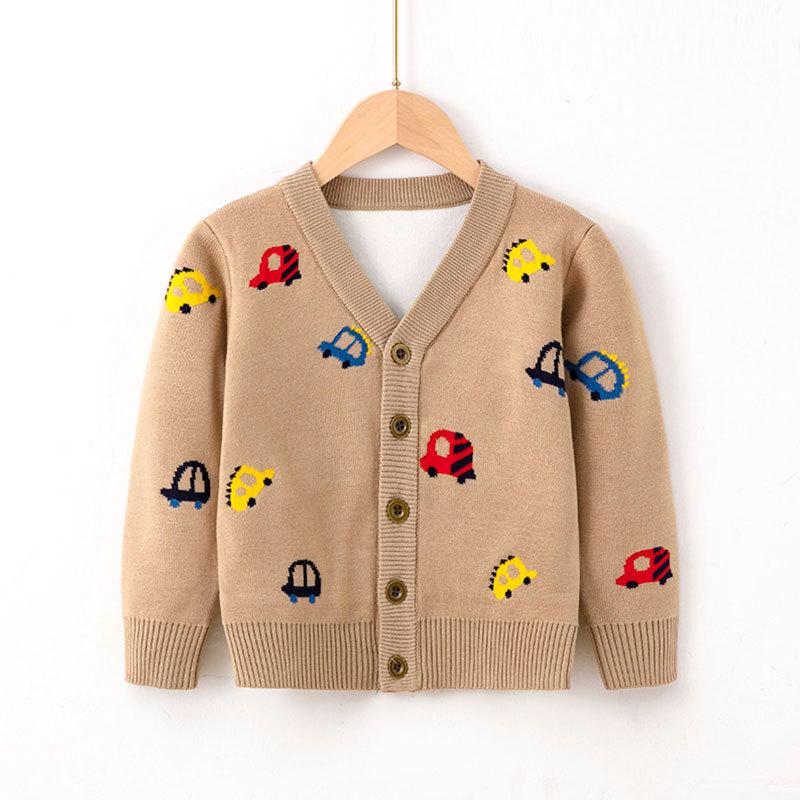 New Spring-Fall Cartoon Car Boys' Knit Sweater Cardigan