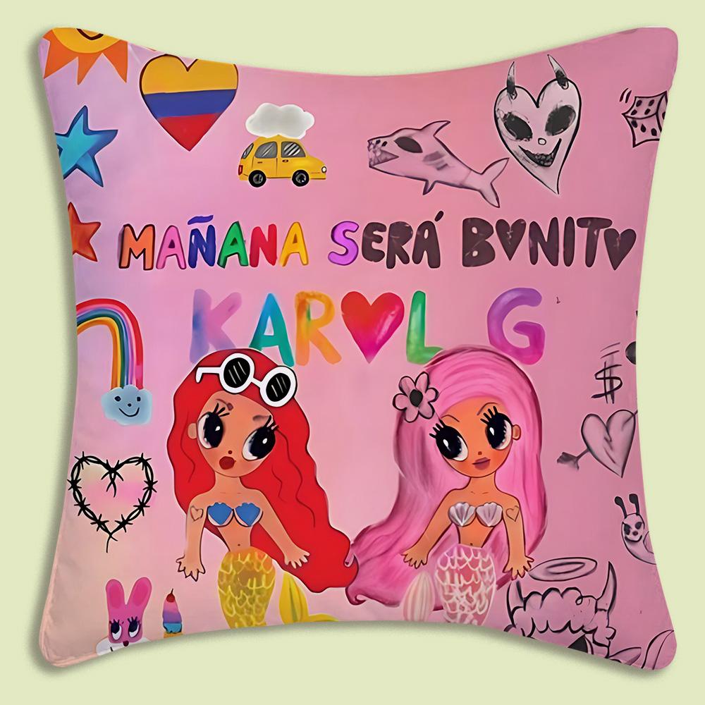 Manana Sera Bonito Karol G Pillow Covers Cartoon Sofa Decorative Home Double-Sided Printing Short Plush Cute Cushion Cover