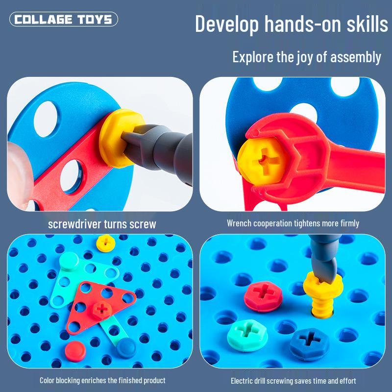 Electric Drill Dinosaur Assembly Toy Set for Kids - Educational Toolbox with Nuts & Bolts
