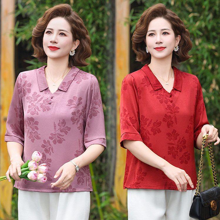 2026 Elegant Chiffon Blouse: Chinese Style Summer T-Shirt for Middle-Aged and Elderly Women