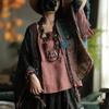 Johnature Women Vintage Patchwork Color Shirts Belt  Autumn Blouses Bat Sleeve Female Blouses Chinese Style Tops