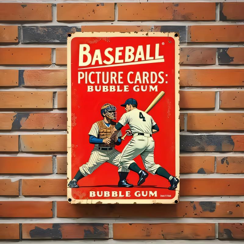Tin Sign Baseball Picture Cards Bubble Gum Vintage Retro Metal Wall Art Plaque   for Man Cave Garage Bar Pub Office Decor Gift