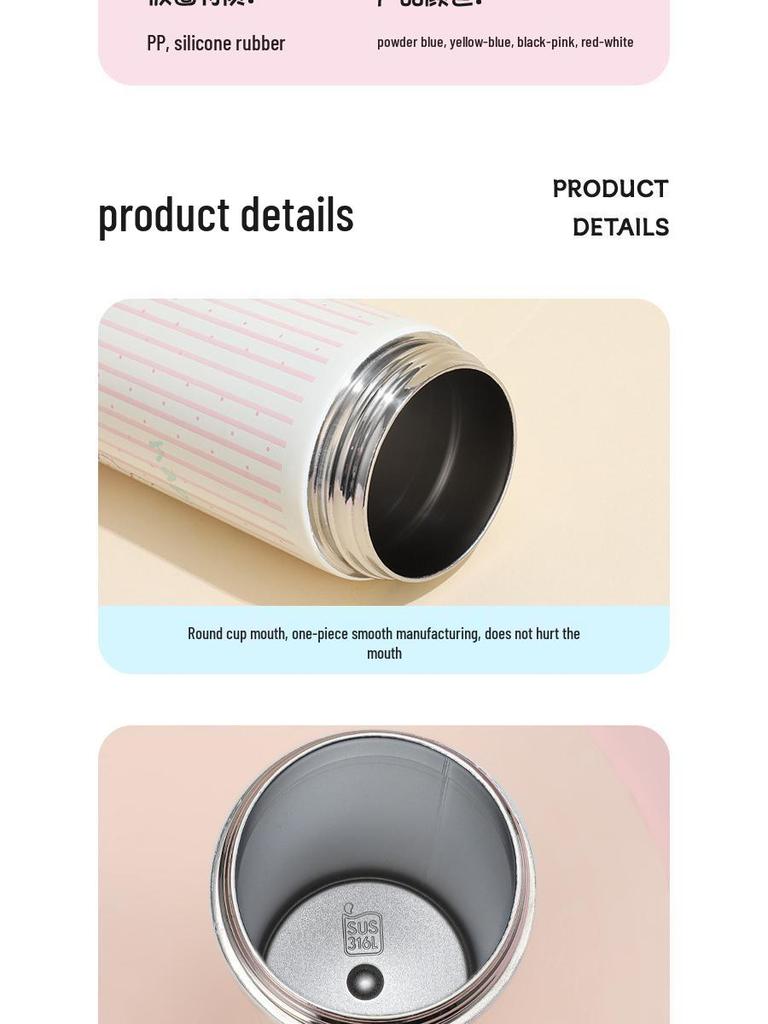 316 Stainless Steel Insulated Straw Cup for Women & Students - Cute Cartoon Water Bottle with Handle for Outdoor Use.
