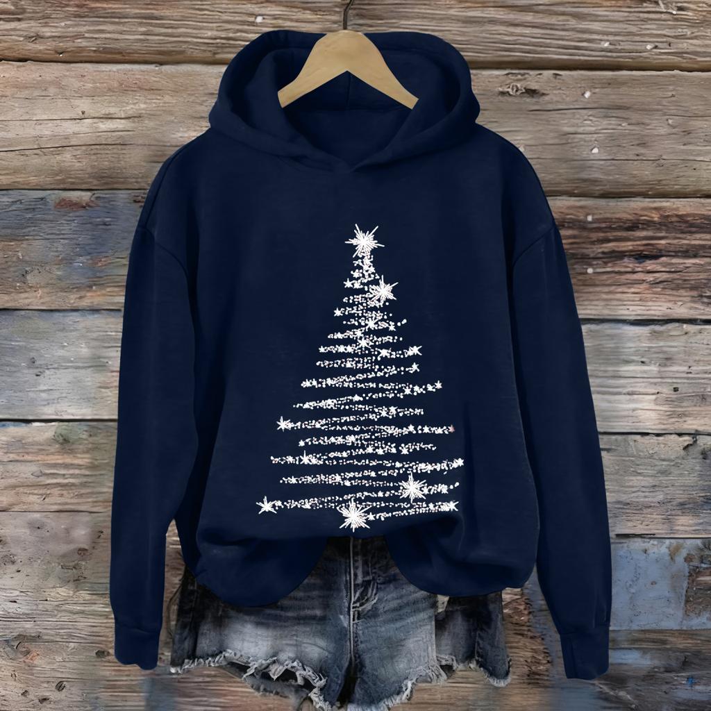 Ladies' Christmas Printed Casual Long Sleeved Round Neck Sports Hoodie Top