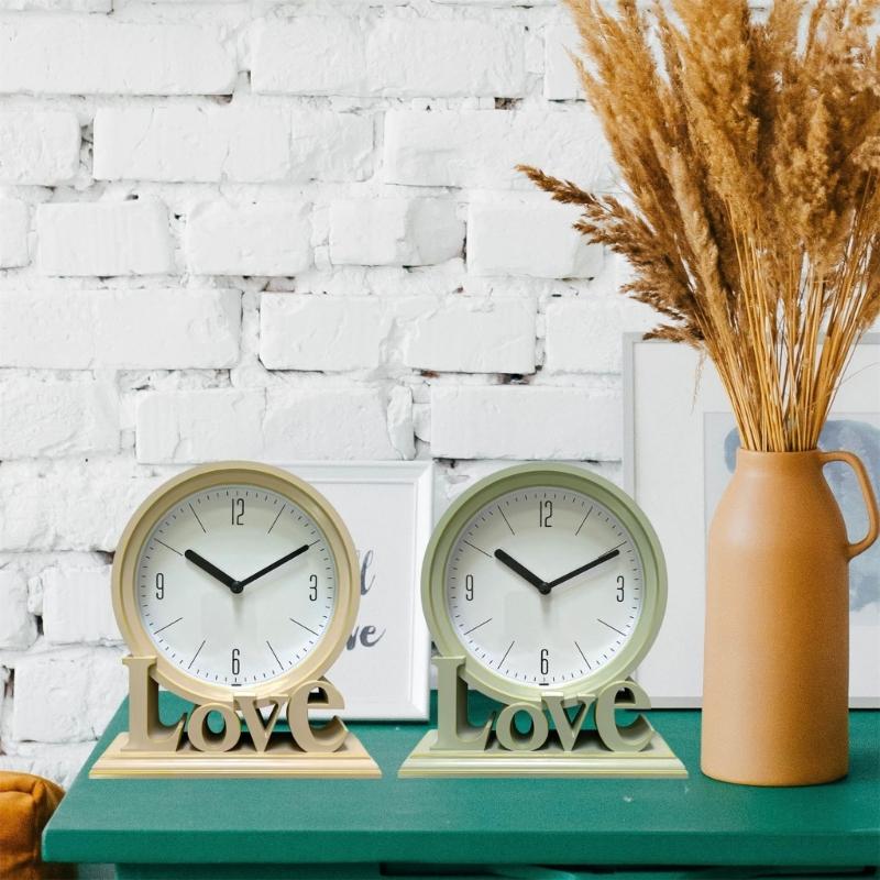 Stylish Quiet Movement Desktop Clock Love Letter Mantels Clock Decoration for Living Room Bedroom or Office Enhancing