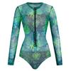 Tropical Print One-piece Smart Swimsuit Women's European and American Zipper Sports Sun Protection Quick-drying