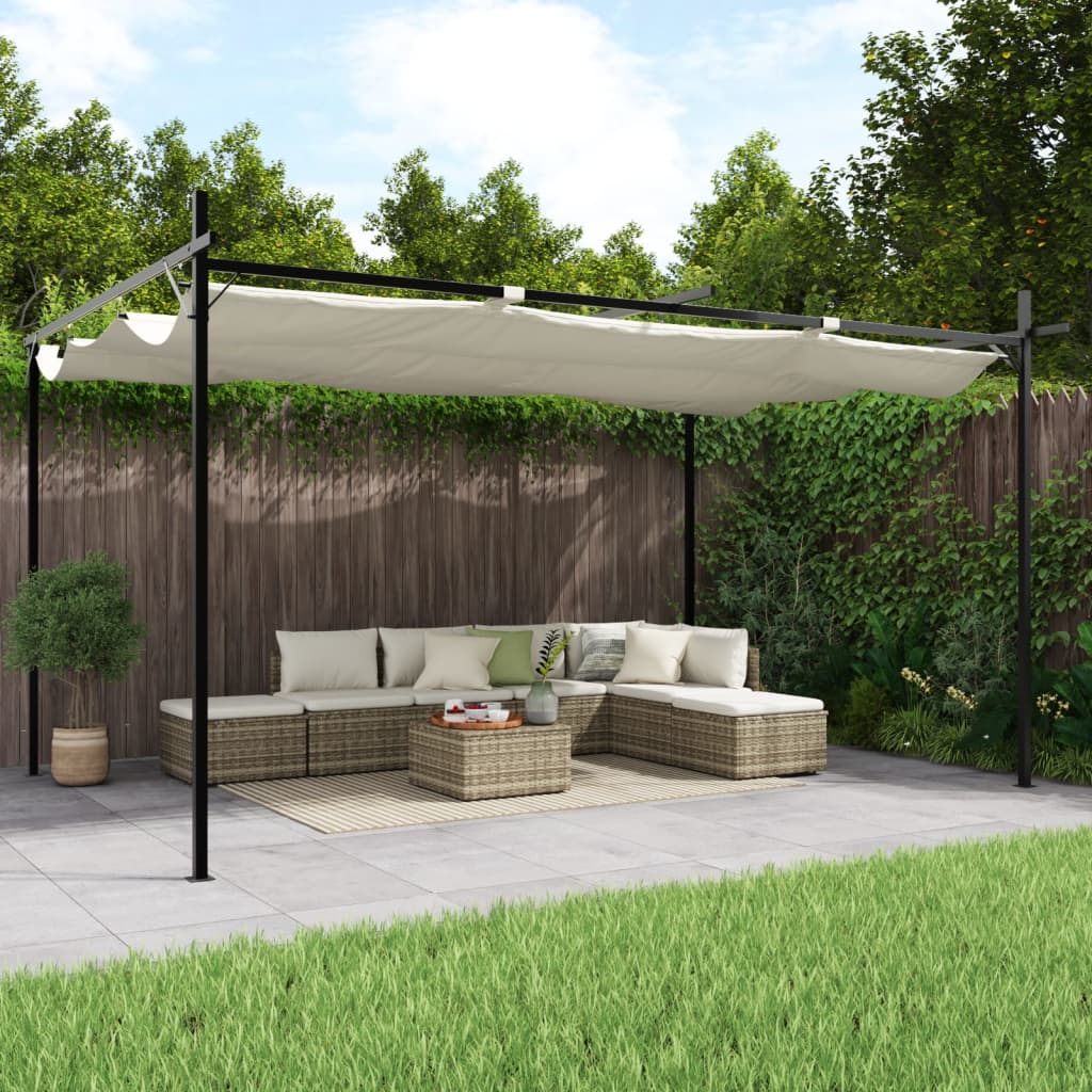 Pergola with Sliding Roof Cream 395 X 292 X 230 Cm