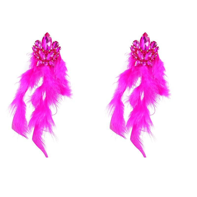 Orecchini Lunghi Boho Chic con Frange di Piume e Design Floreale in Lega con Strass per Donna