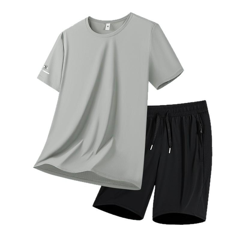 Men's Ice Silk Quick-Dry Sports Set - 2026 Summer Loose Fit Plus Size Breathable Short Sleeve & Shorts