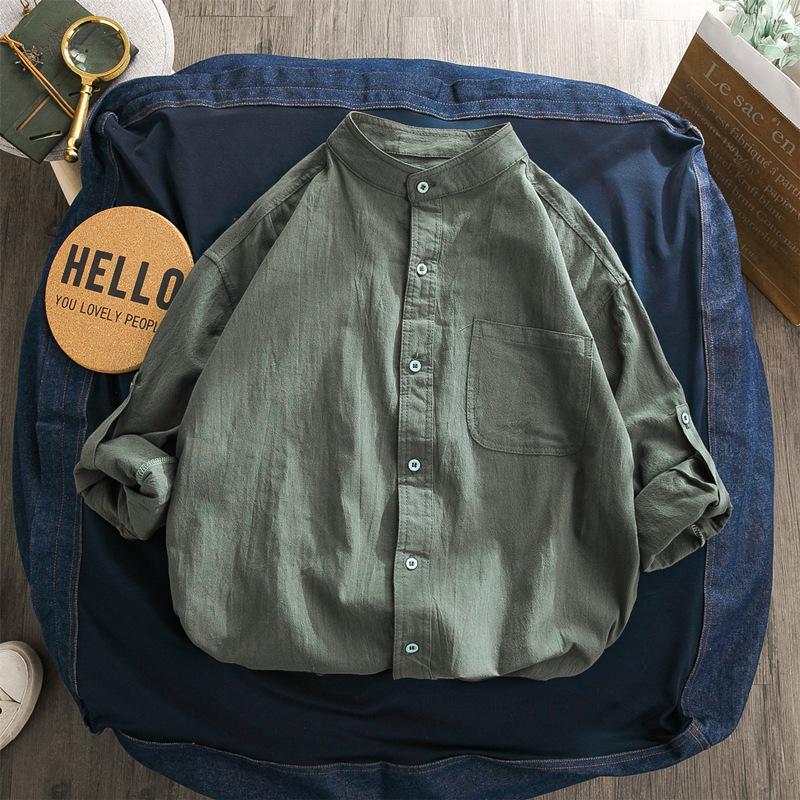 Men's Retro Chinese Style Linen Long Sleeve Shirt with Stand Collar
