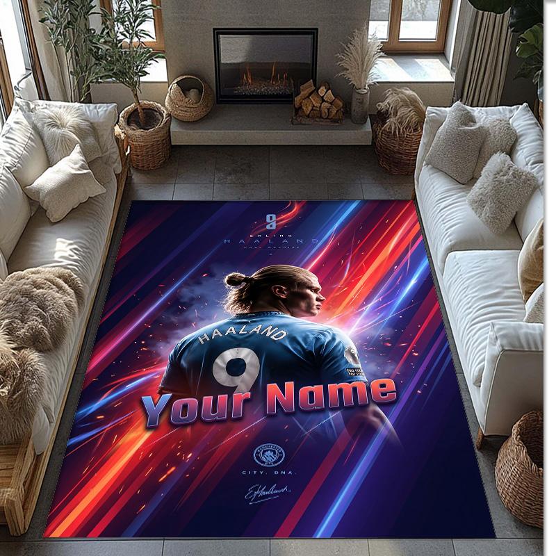 Erling Haaland Printed Crystal Velvet Rug Non‑Slip Crystal Velvet Carpet For Sofa Bedroom Indoor Home Decoration
