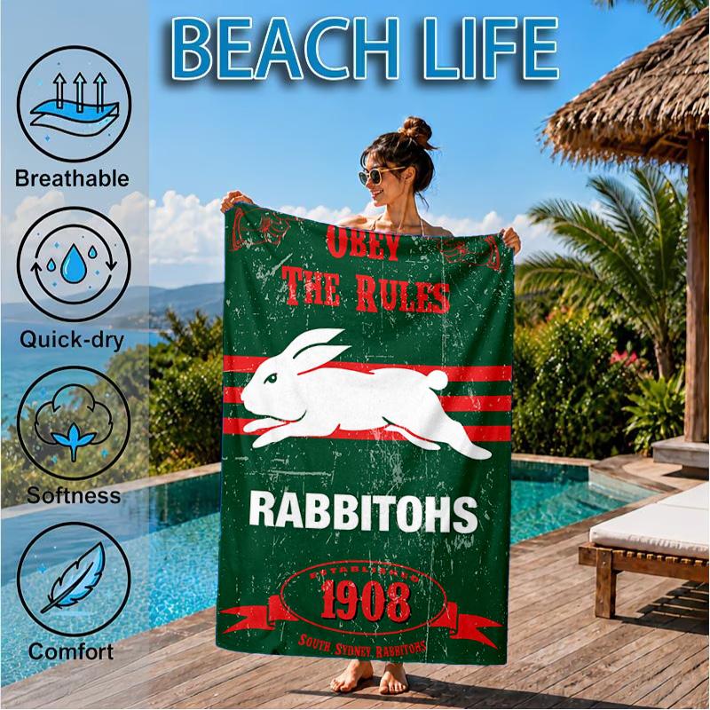 Nrl Rabbit Artwork Design Beach Towel, Quick-drying, Easy to Care for, Suitable for Both Fitness and Beach Vacations,Sports Essential