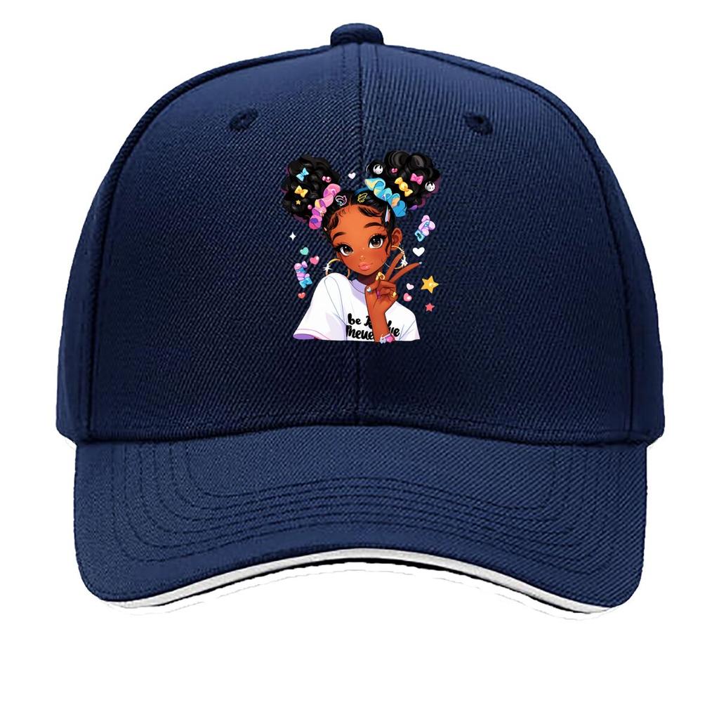Cute Black Girl Peace Sign Cartoon Portrait Sandwich Baseball Cap Unisex Women Sun Cap Outdoor Workouts Hat