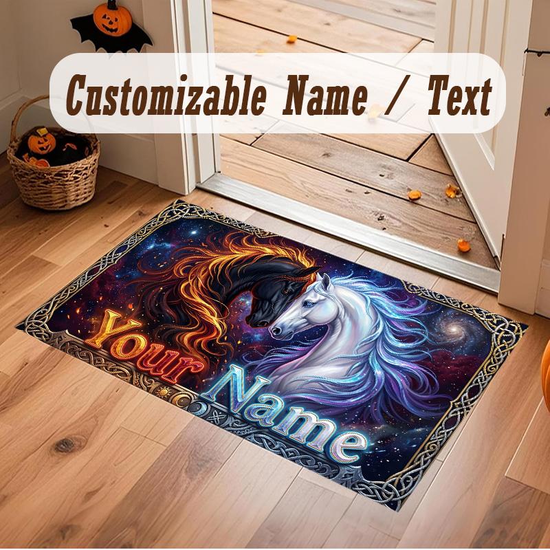Horse Theme Soft Crystal Velvet Rug Custom Name & Text Print Non Slip Floor Rug for Bedroom Living Room
