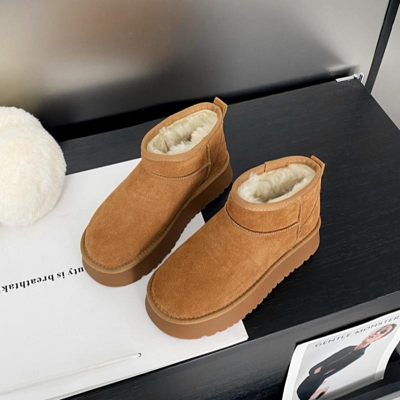 

Leather platform short snow boots women s 2025 winter star with piled thickened cotton shoes fluffy warm short boots 35