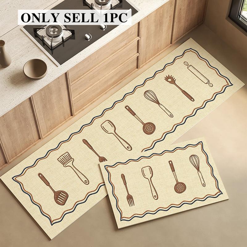 Kitchen Rug Waterproof Pvc Leather Carpet Long Non-slip Oil-proof Floor Mat Modern Kitchen Utensils Pattern Rugs Home Decor Mats