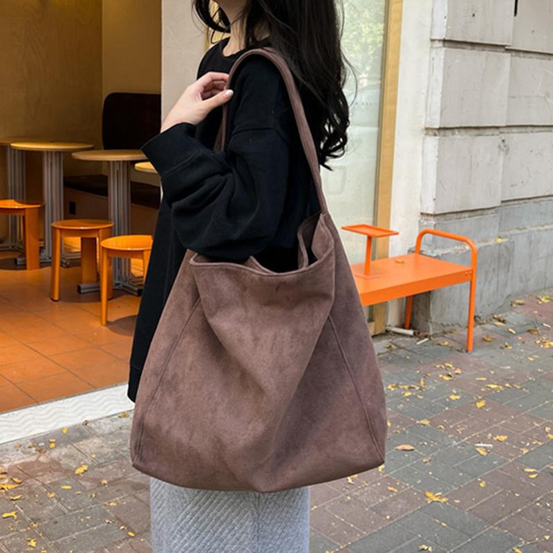 Yogodlns Zamszowa torba tote dla kobiet Jesień Zima Matowa Casualowa Duża pojemność Do dojazdów Torby na ramię Vintage Jednolita Wszechstronne torebki