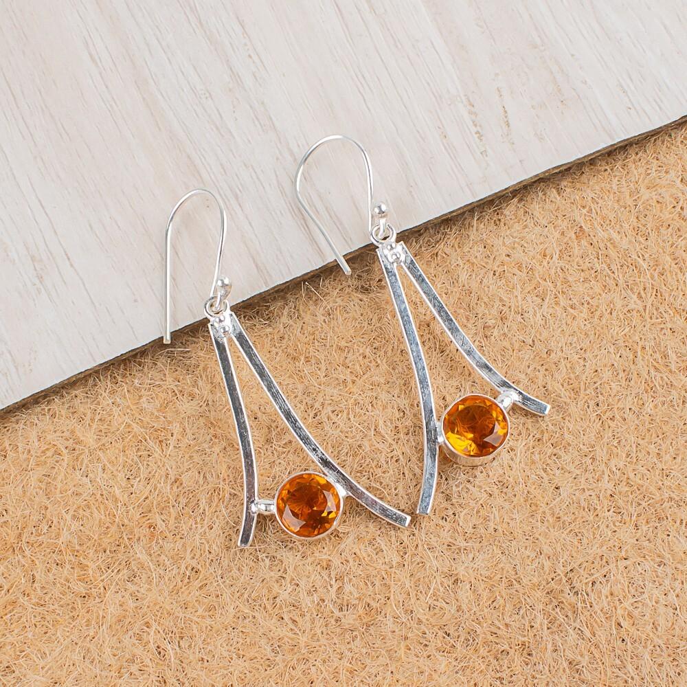 Citrine Gemstone 925 Sterling Silver Jewelry Handmade Earrings1.45" Gift For Her EE-66-1