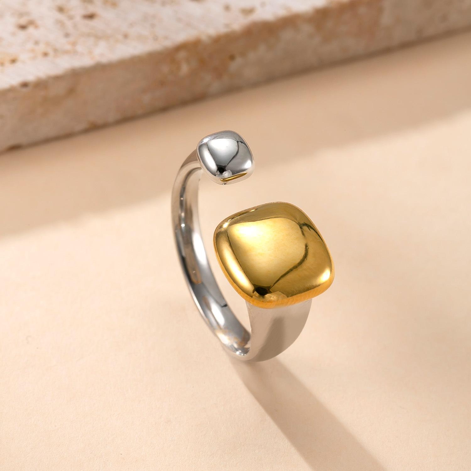 Geometric Stainless Steel Gold Color Open Ring Women Men Minimalist Trendy Moon Star Heart Round Waterdrop Rings Zircon Gift Open