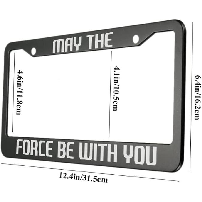 oFloral May The Force Be with You Aluminum Alloy License Plate Frame White Black Applicable to US Standard Car Metal Car Tag Frame Funny Front