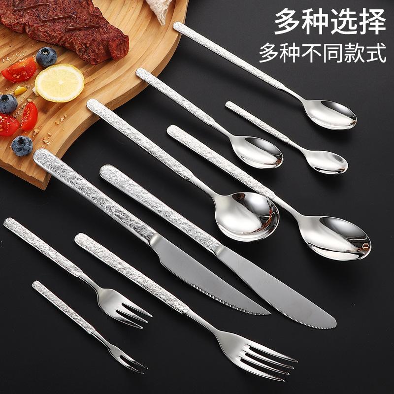 Stainless steel tableware set 304 stainless steel tableware tableware ins wind creative stone pattern knife, fork and spoon stainless steel tableware