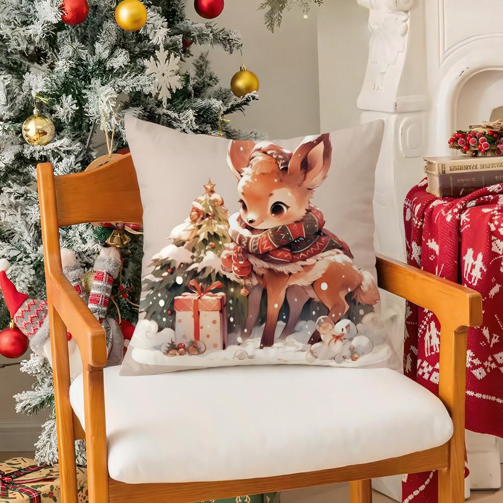 Christmas Cute Family Decorations Pillow Case Silky Short Plush With Invisible Zipper Dustproof Sofa Cushion Cover