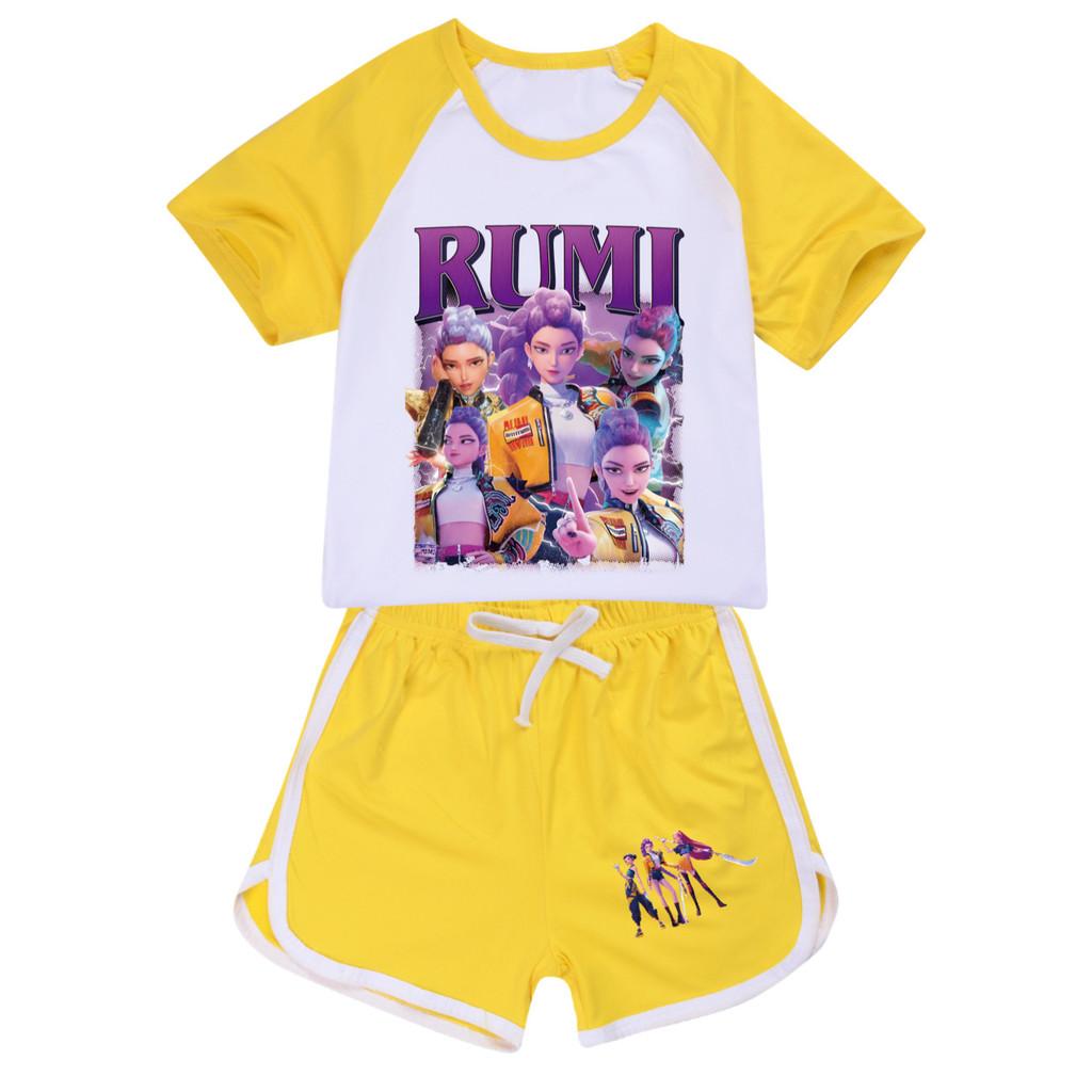 4836 Kids Girls POP Rumi Zoey Mira Print T-shirt Shorts Sport Tracksuit Clothes Set