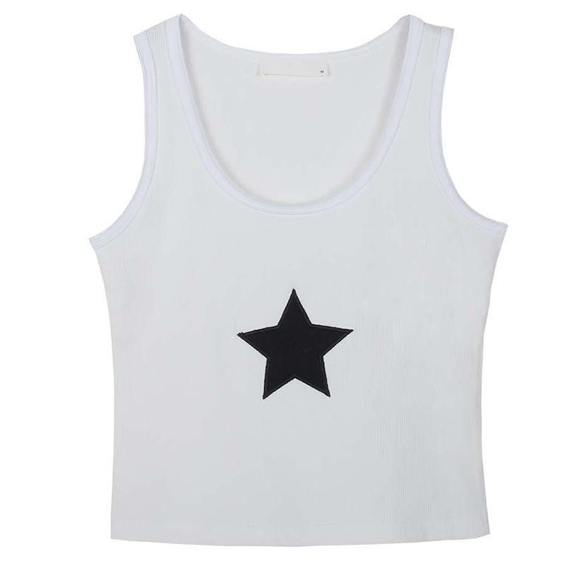Summer new embroidered star printing round neck sleeveless backless European and American women's I-shaped top vest