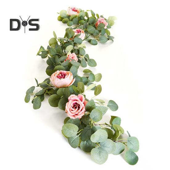 Realistische Pfingstrosen-Rosenreben, Simulationsblumen, realistisch aussehende, lebendige Farben, lichtbeständige Eukalyptus-Hängepflanzen
