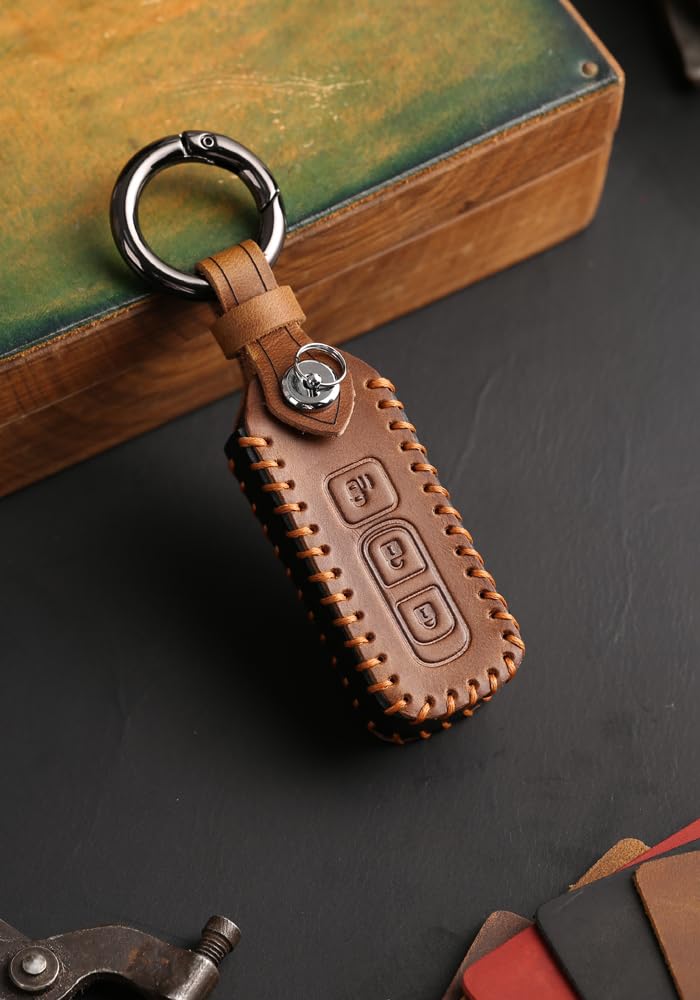 [Kinotaka] Genuine Leather Smart Key Case for Honda Cars, 3 Buttons, New NBOX Custom,