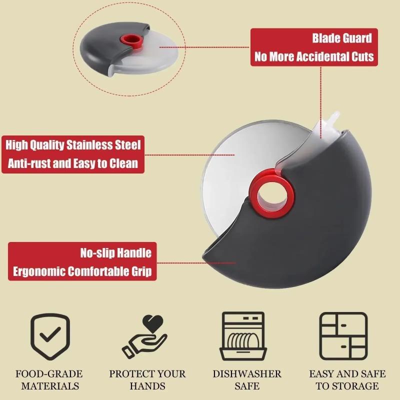 A New Type of Pizza Cutter with A Protective Hand Cover, Detachable Drum Protective Hand Cutter,Stainless Steel Kitchen Tools