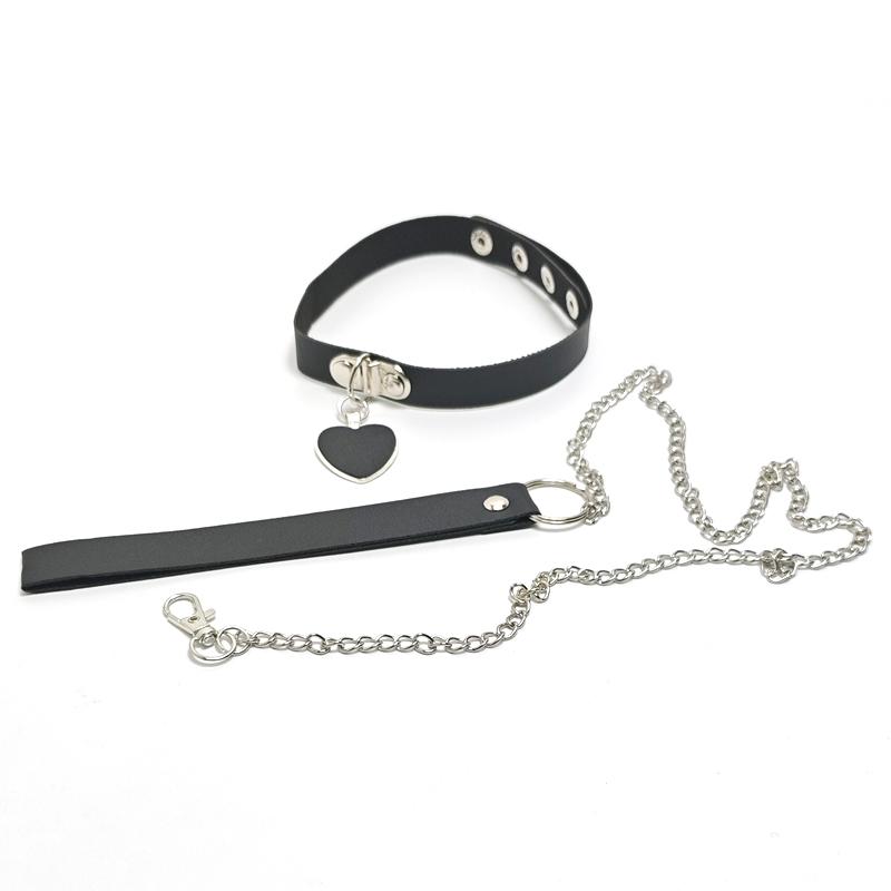 Bdsm Bondage Cosplay Leather Choker Adjustable Heart Collar Leash Gothic Bell Neck Jewelry