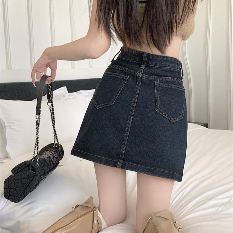 2025 Spring/Summer Women's Plus Size High-Waisted Denim Midi Skirt, Slimming Bodycon A-Line Design