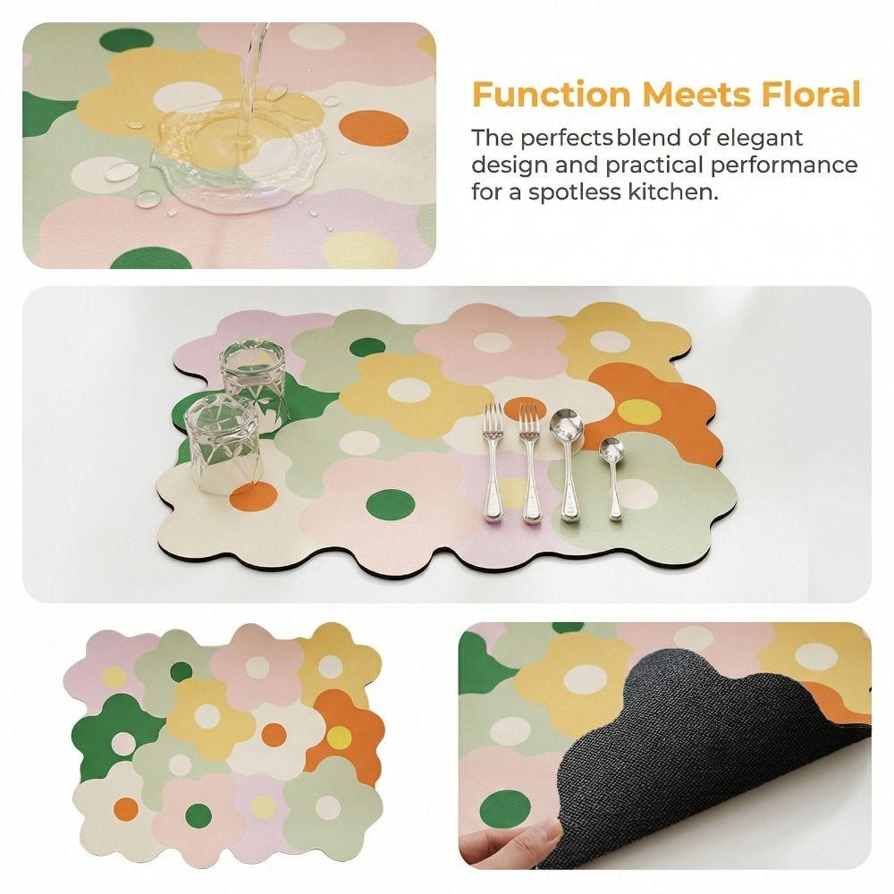 11.8 X 15.7in Dish Drying Mat Heat Resistance Anti Slip Dishes Drying Pad Refreshing Elegant Dish Drain Mat