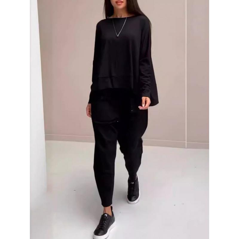 Women's Loose Fit Tracksuit Long Sleeve Crew Neck Sweatshirt Elastic Waist Jogger Pants Casual Sportswear Two Piece Set