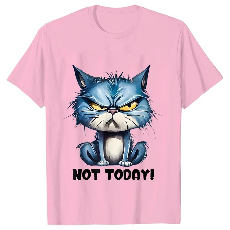 Funny Cat Sarcastic Antisocial Attitude Print Tshirts for Women Angry Cat T-shirts Not Today Introvert Female Tee Shirts Femme